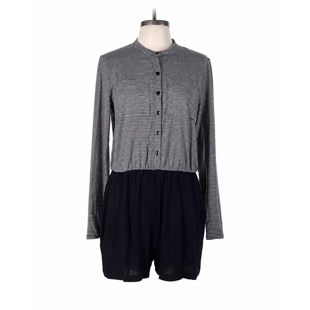 BCBGeneration Women’s Size L Black Gray Striped Long Sleeve Romper NWT